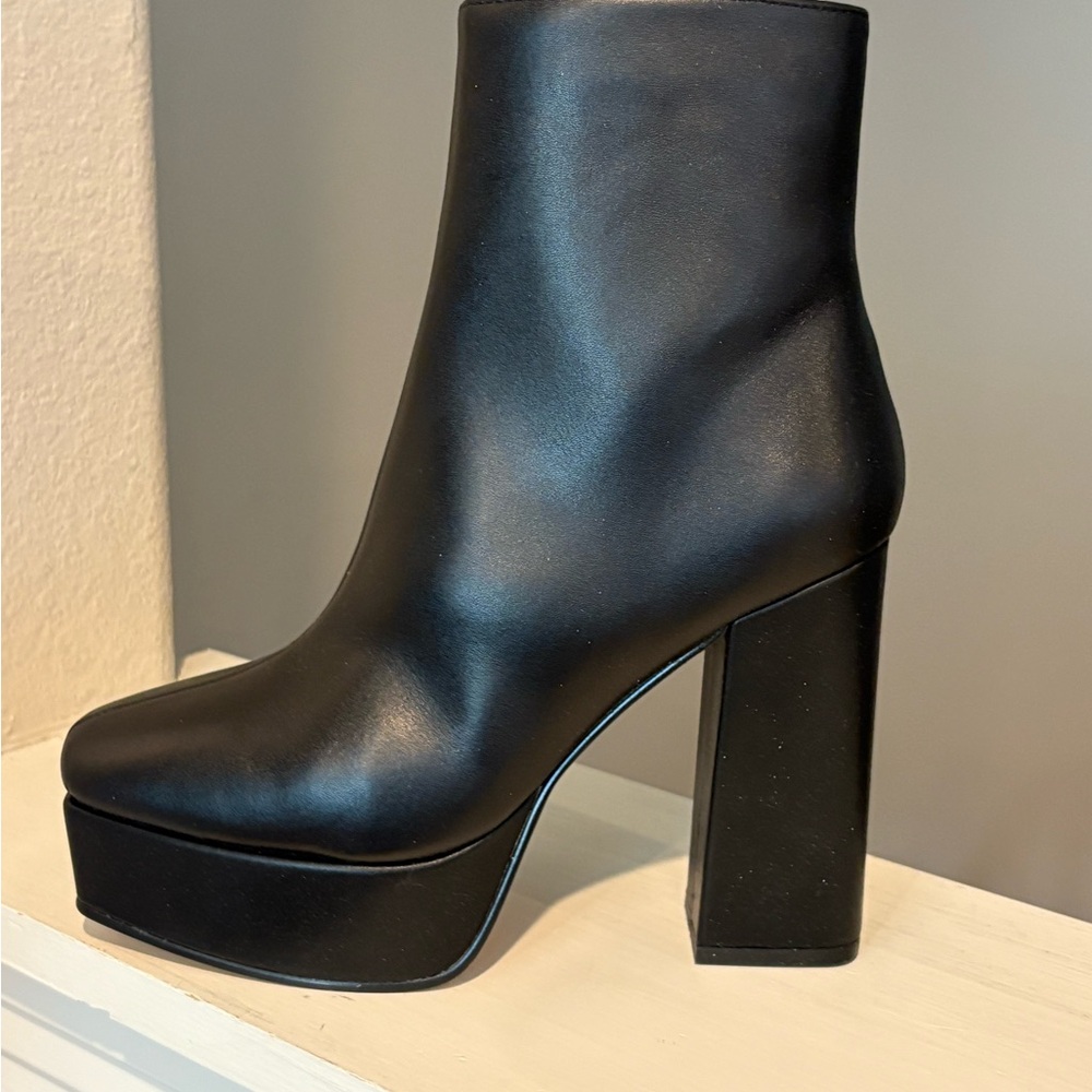 LISA VICKY BAM Black tall Mod Chunky Platform Block Square Toe Booties Size 5.5M - Picture 4 of 10